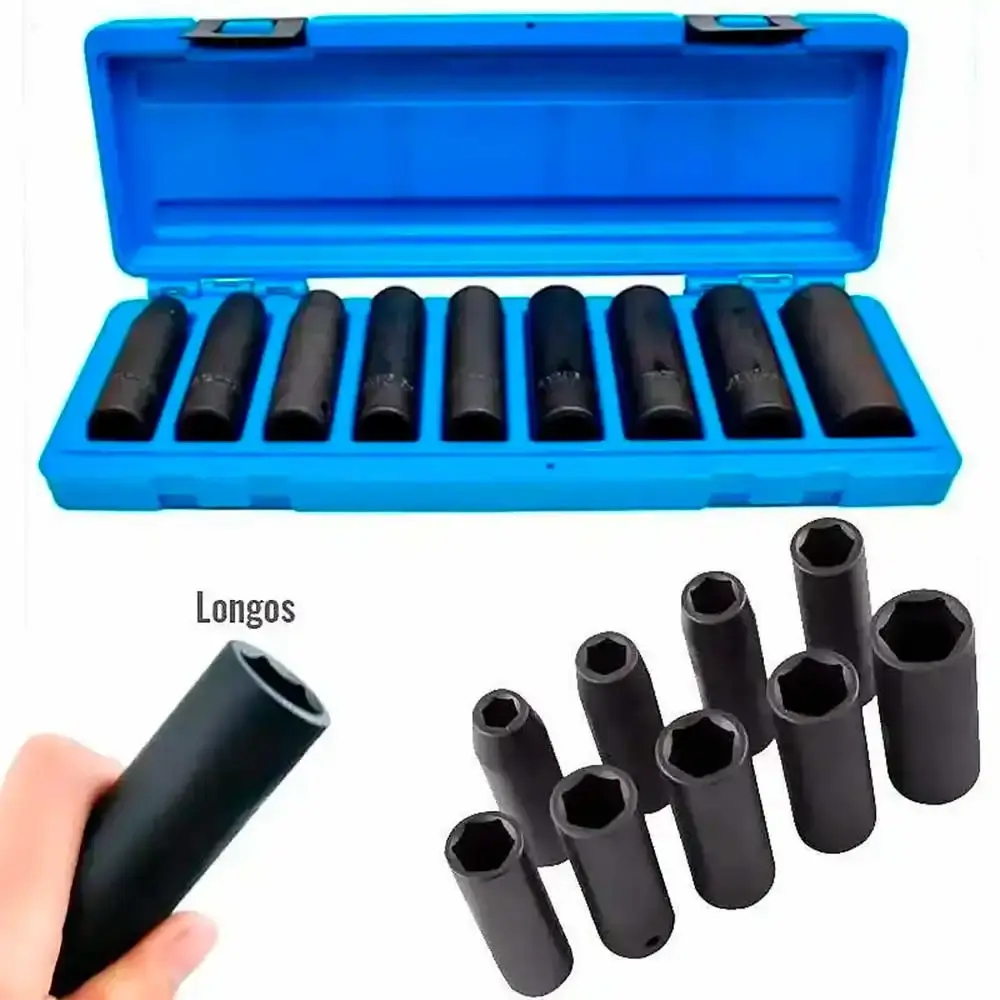 Soquete de Impacto Encaixe 1/2 POL Kit de 10 à 22 MM Longo c/ 9 Peças WAFT