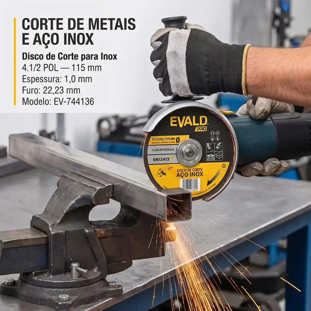 Disco de Corte Inox 50 Unidades 4.1/2 POL x 1,0 MM 13.200 RPM EVALD PRO — fotografia 3