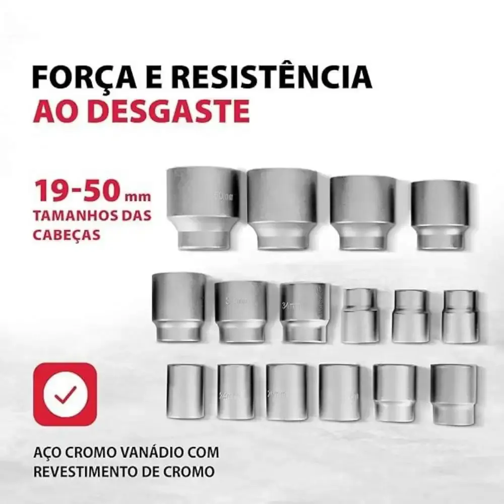 Jogo de soquete estriados 3/4 POL de 19 a 50 MM kit com 20 peças MTX — fotografia 6