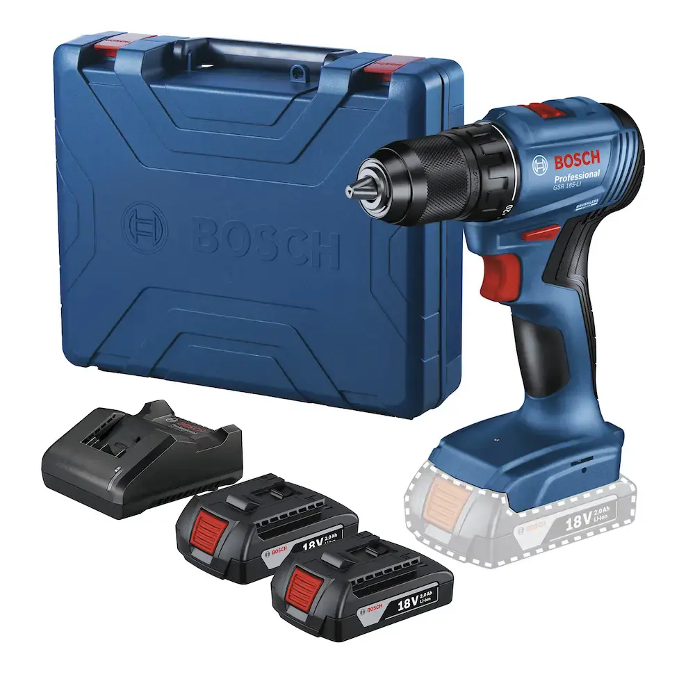 Parafusadeira furadeira 18V GSR 185-LI com 2 baterias 2,0 ah, carregador e maleta Bosch