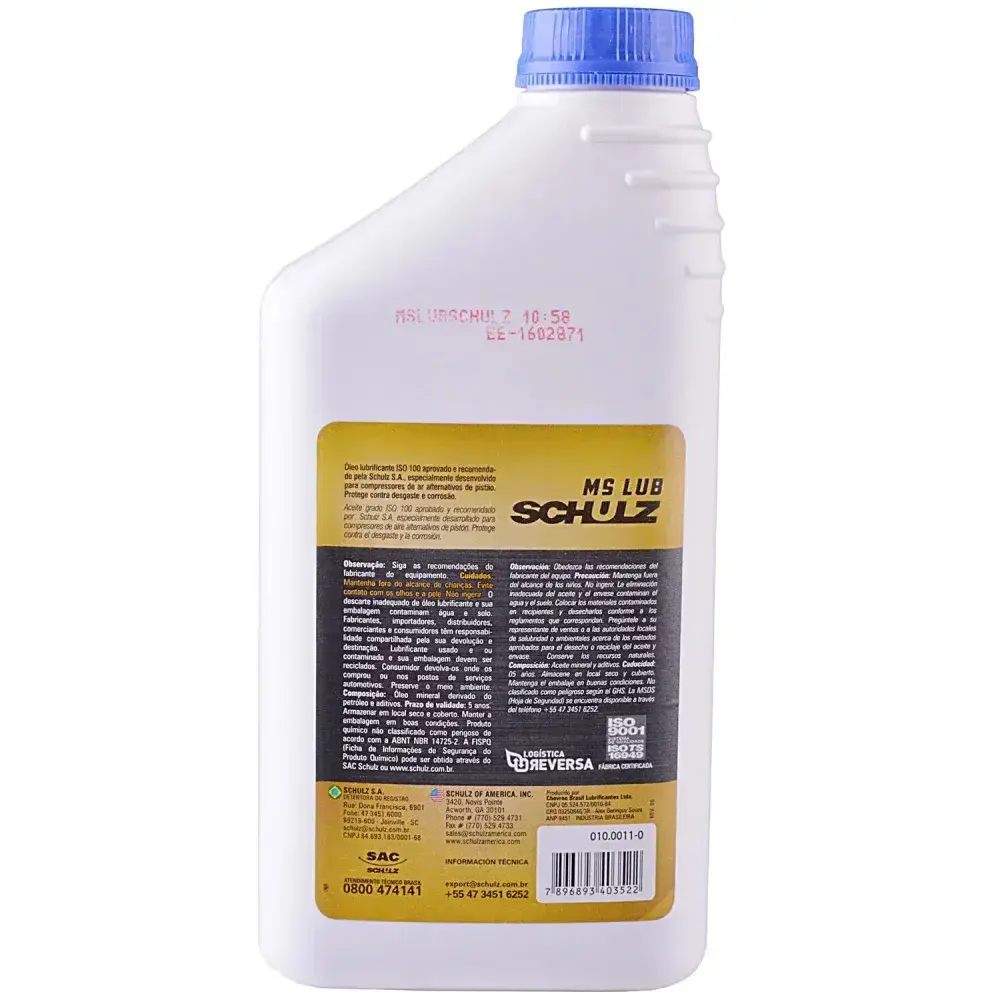Óleo lubrificante para compressor de ar mslub 1L Schulz — fotografia 10