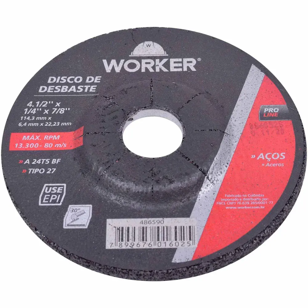 Disco desbaste aço 4.1/2 x 1/4 x 7/8 Worker — fotografia 7
