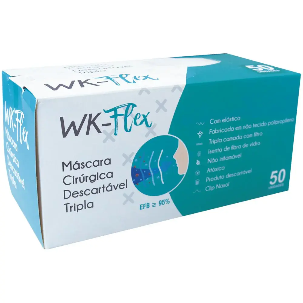 Máscara cirúrgica descartável tripla branca 50 peç wk-flex Topdesc — fotografia 3