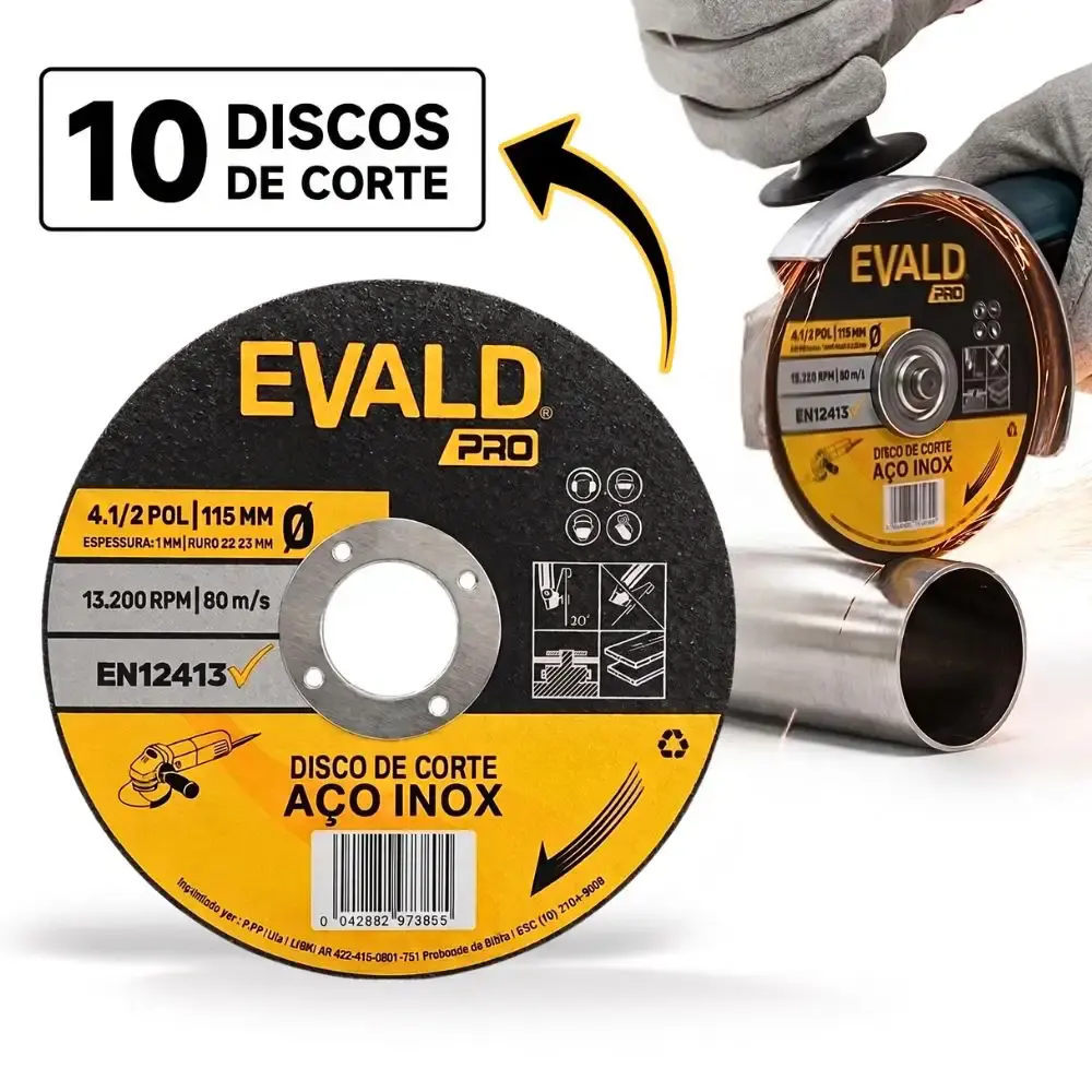 Disco de Corte Inox 10 Unidades 4.1/2 POL x 1,0 MM 13.200 RPM EVALD PRO — fotografia 2