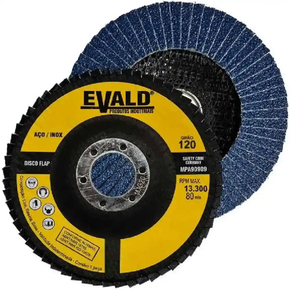 Disco de Lixa Flap Zircônio 4.1/2 polegadas GR120 para Aço e Inox EVALD — fotografia de referência