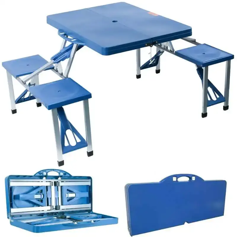 Mesa de camping dobrável de alumínio com 4 banquetas vira maleta ImportWay — fotografia de referência