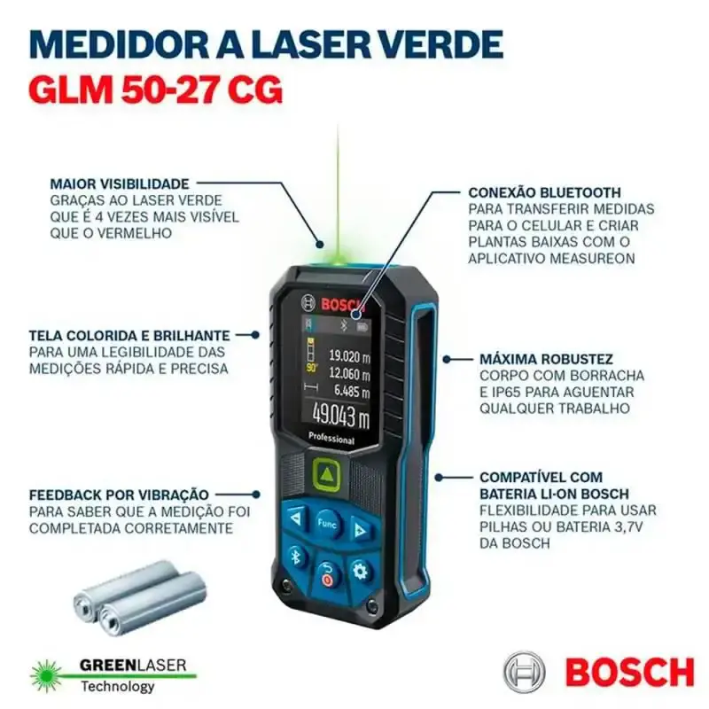 Medidor distância à laser com linhas verdes 50-27CG 50 metros Bosch — fotografia 2