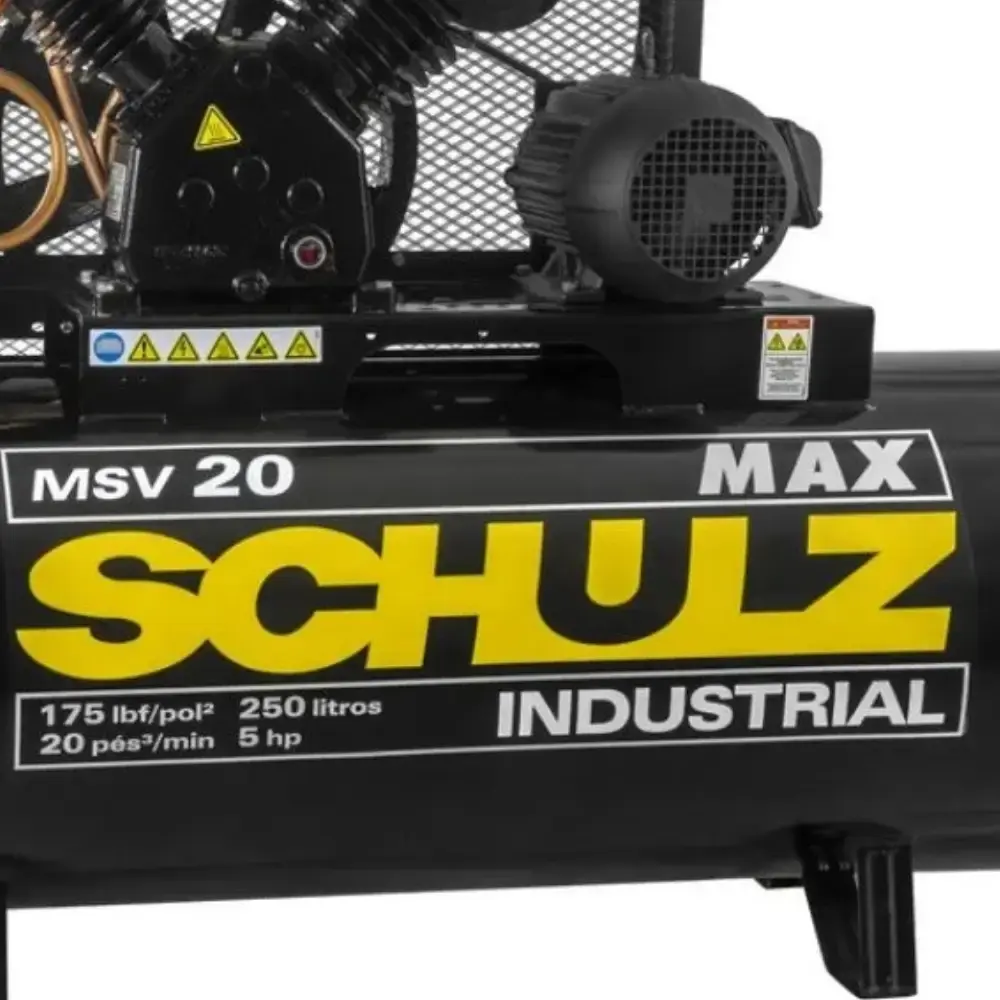 Compressor de ar 20 pés 250 litros 5HP MSV20/250 max trifásico 220/380V Schulz — fotografia 4