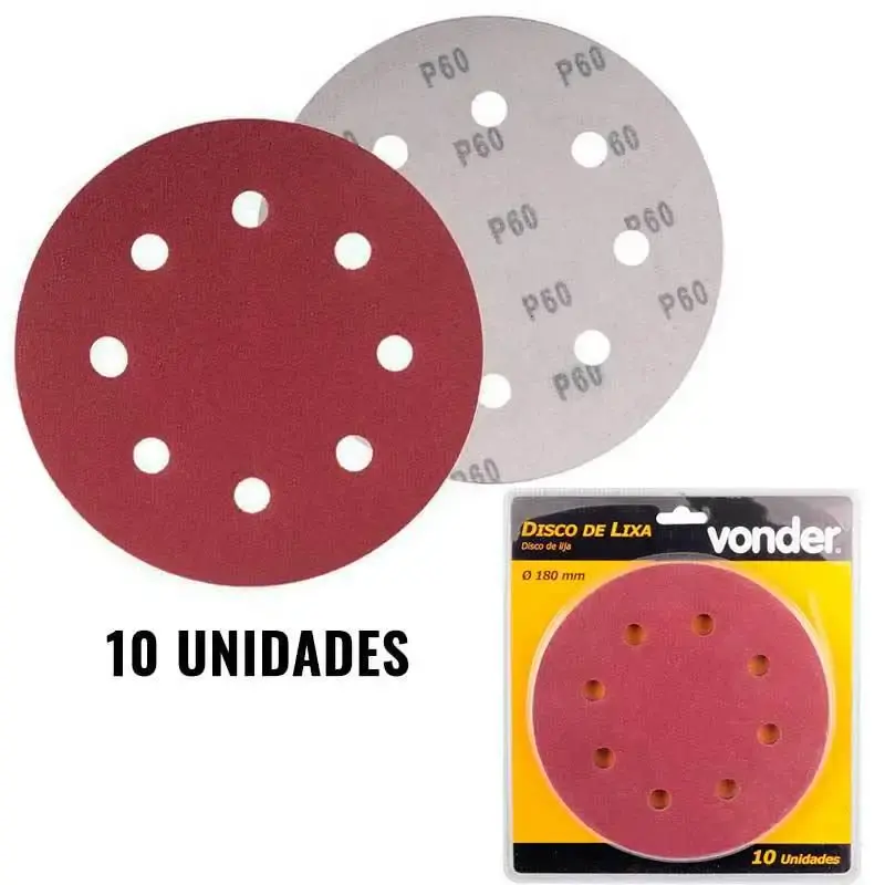 Disco de lixa para lixadeira de teto LPV 750 grão 60 kit 10 unidades Vonder — fotografia de referência