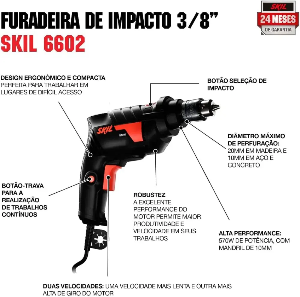 Furadeira de impacto 3/8 2 velocidades 570W 220V Skil — fotografia 5