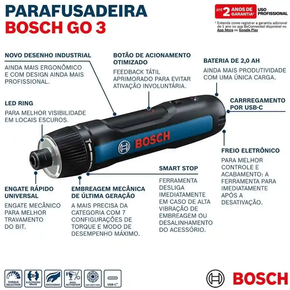 Parafusadeira 3,6V 360 RPM bivolt com bit e estojo GO 3 Bosch — fotografia 9