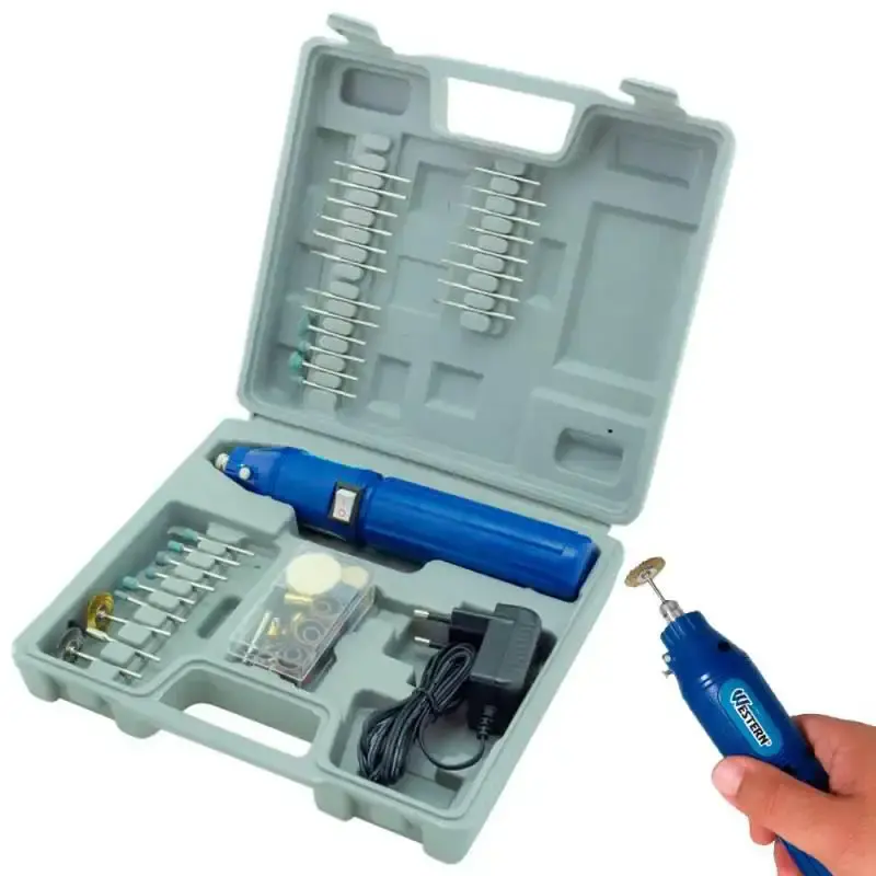 Micro retífica à bateria 3,6V kit 62 acessórios bivolt R-60 Western