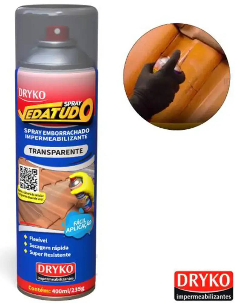 Spray Emborrachado Vedatudo Impermeabilizante Transparente 400 ml DRYKO — fotografia 4