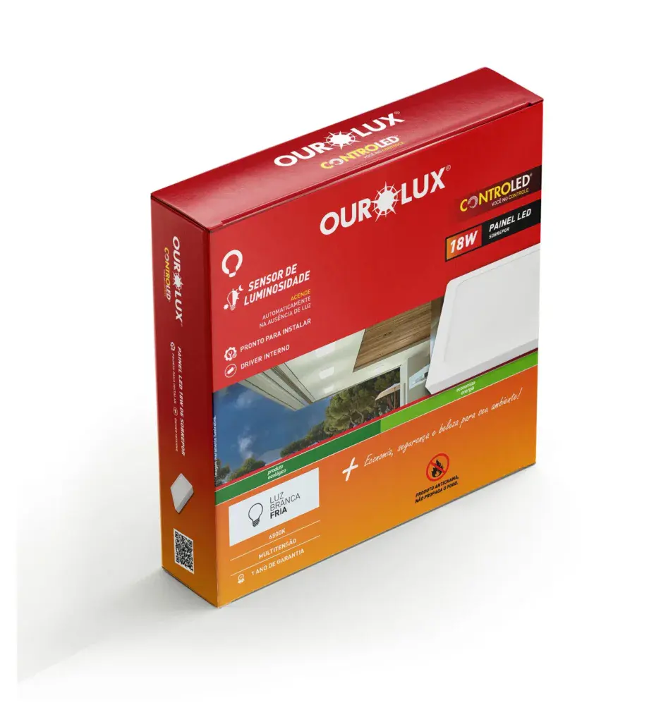Painel led com sensor de iluminação quadrado 18W 6500K Ourolux — fotografia 2