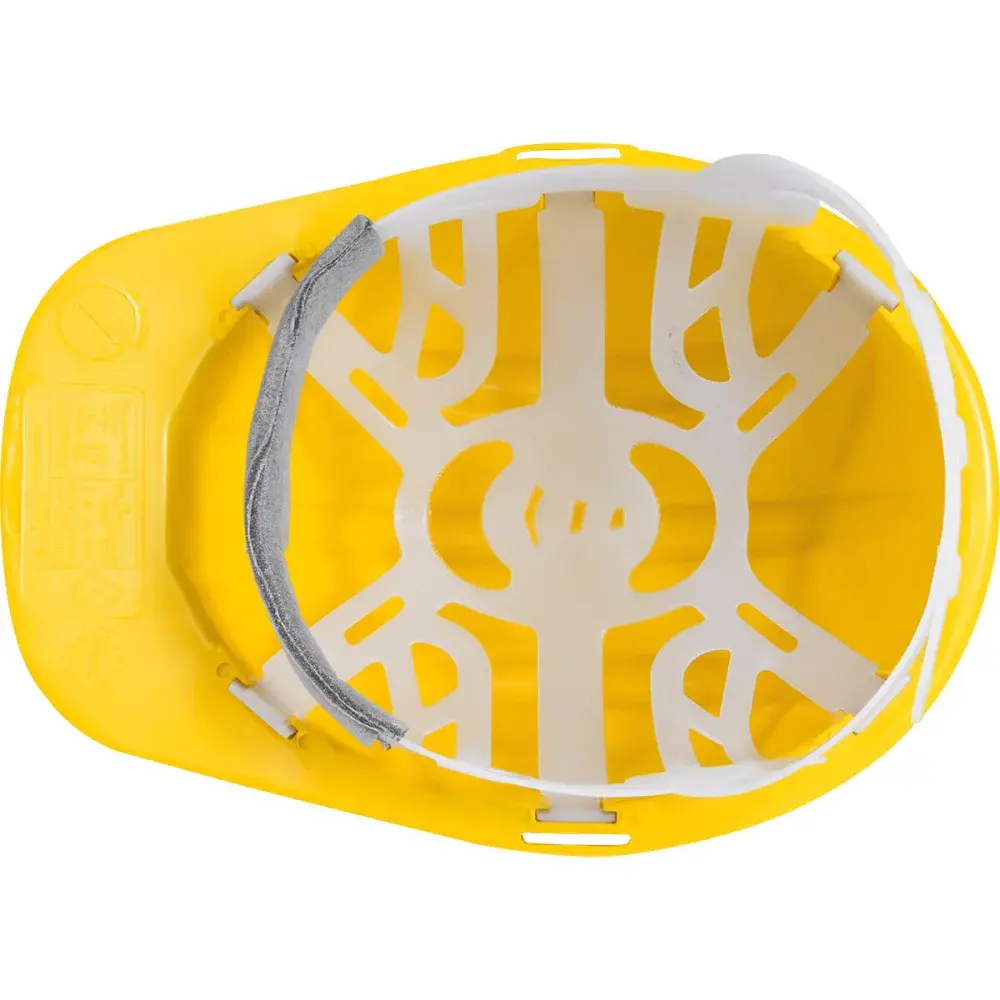 Capacete de proteção amarelo com carneira e aba frontal Worker — fotografia 5