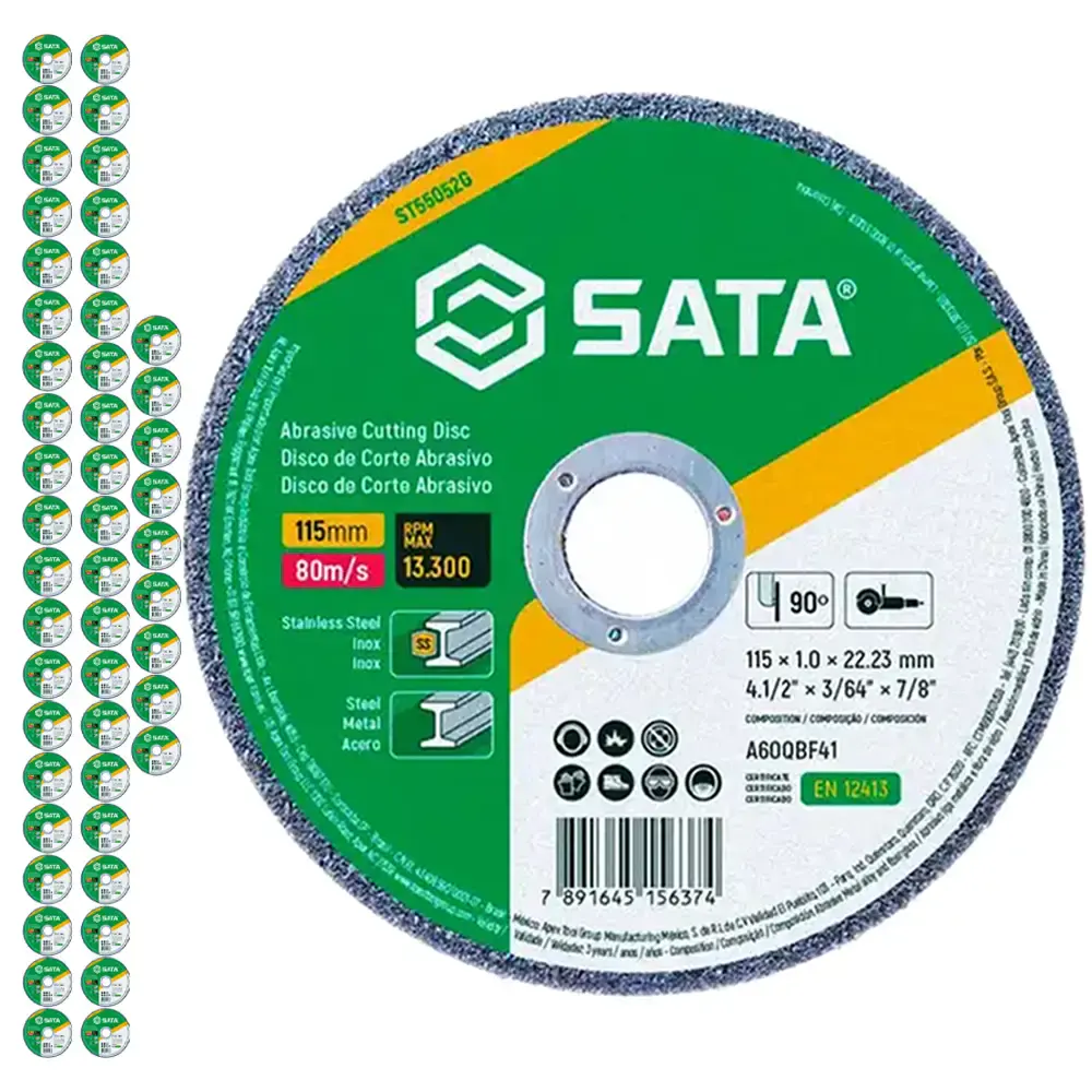 Disco de corte inox 7 POL x 1,6MM com 50 unidades Sata — fotografia de referência