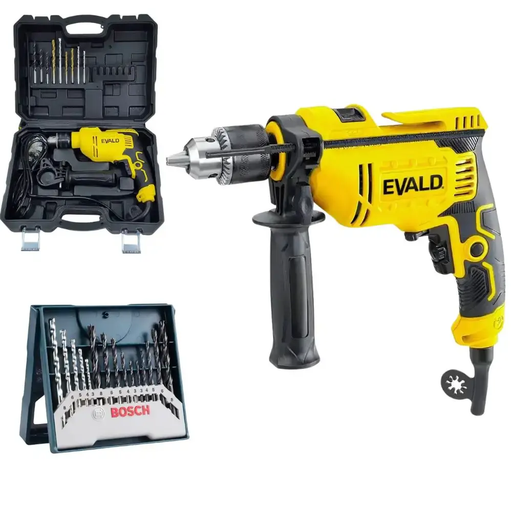 Furadeira de impacto 850W com maleta e estojo de brocas 15 peças mini x-line Bosch — fotografia de referência