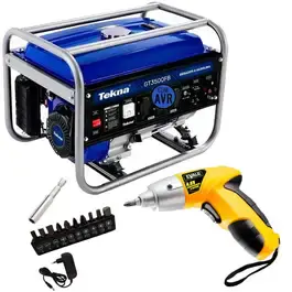 Gerador de energia gasolina 6,5HP 3,1KVA 4T bivolt GT3500FB Tekna + parafusadeira 4,8V com kit — fotografia 2