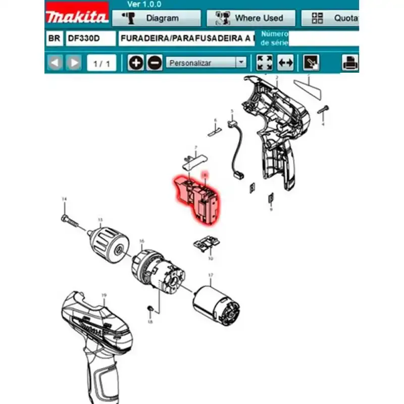 Interruptor para parafusadeira DF330D bivolt 650699-7 Makita — fotografia 3