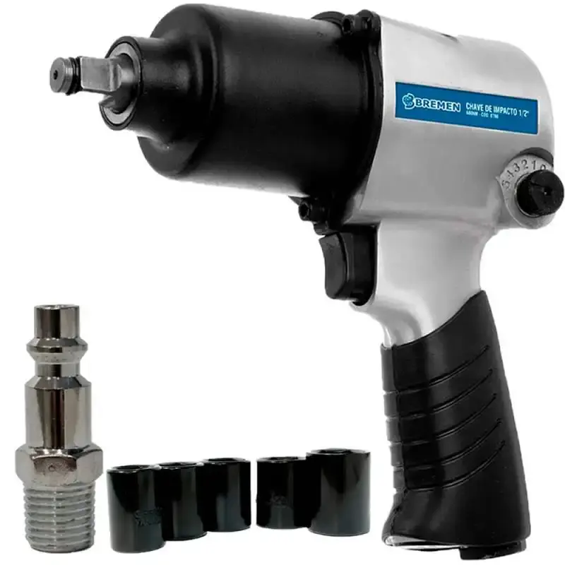 Chave de impacto 1/2 pol pneumática 680NM twin hammer com 5 soquetes 8786 Bremen