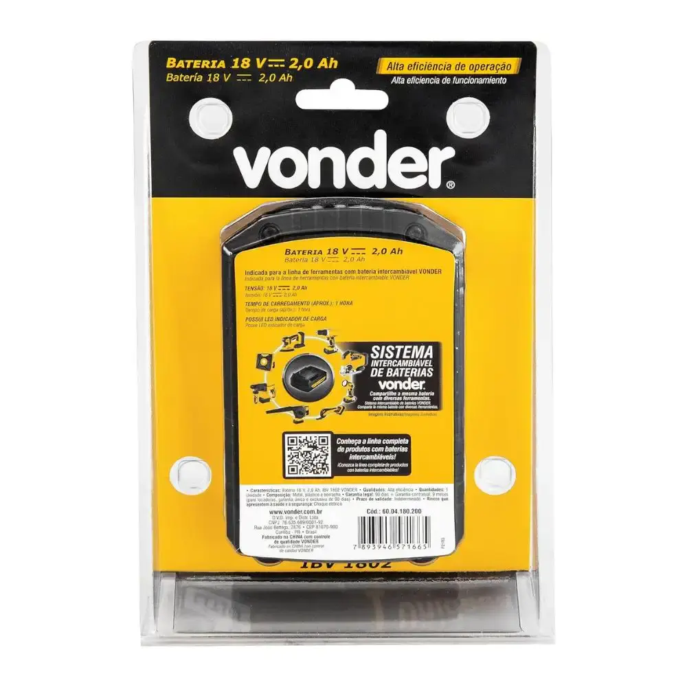 Bateria intercambiável 18V 2.0 Ah Lítio IBV 1802 VONDER — fotografia 5