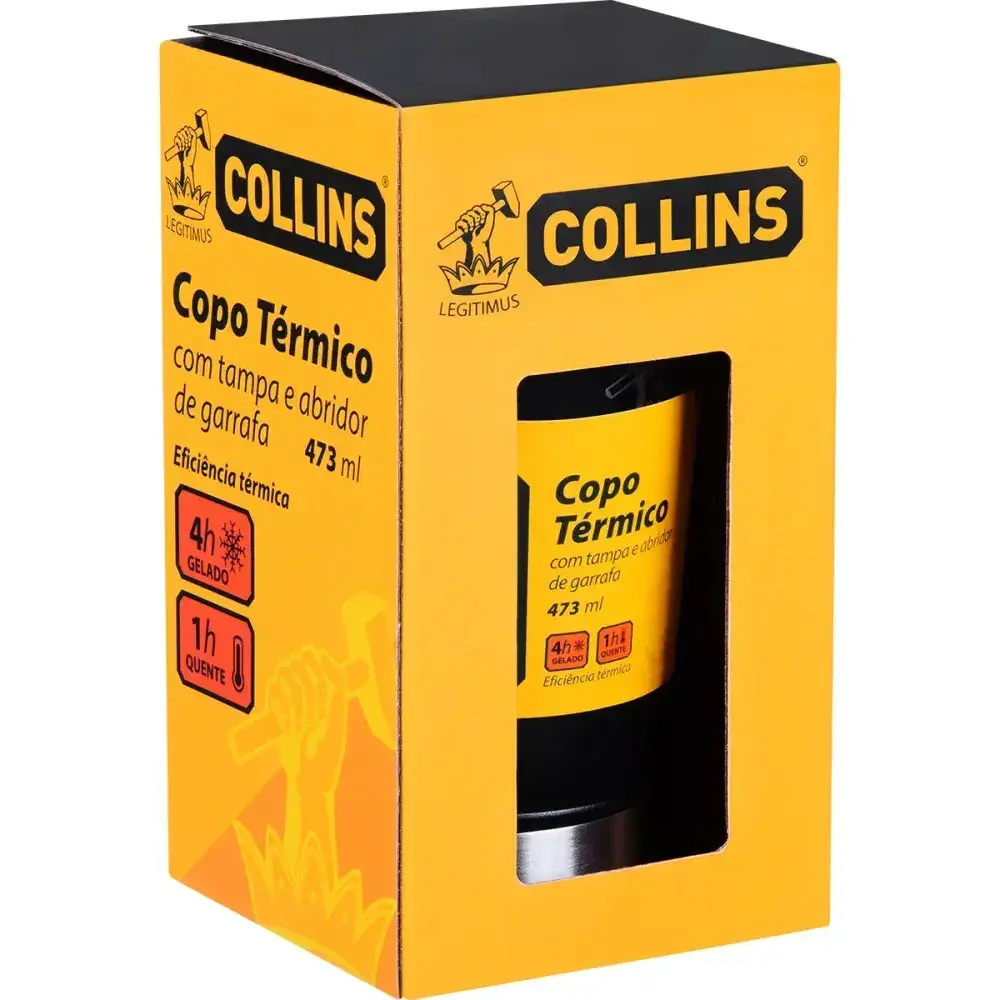 Copo térmico com tampa em aço inoxidável preto 473ML Collins — fotografia 10