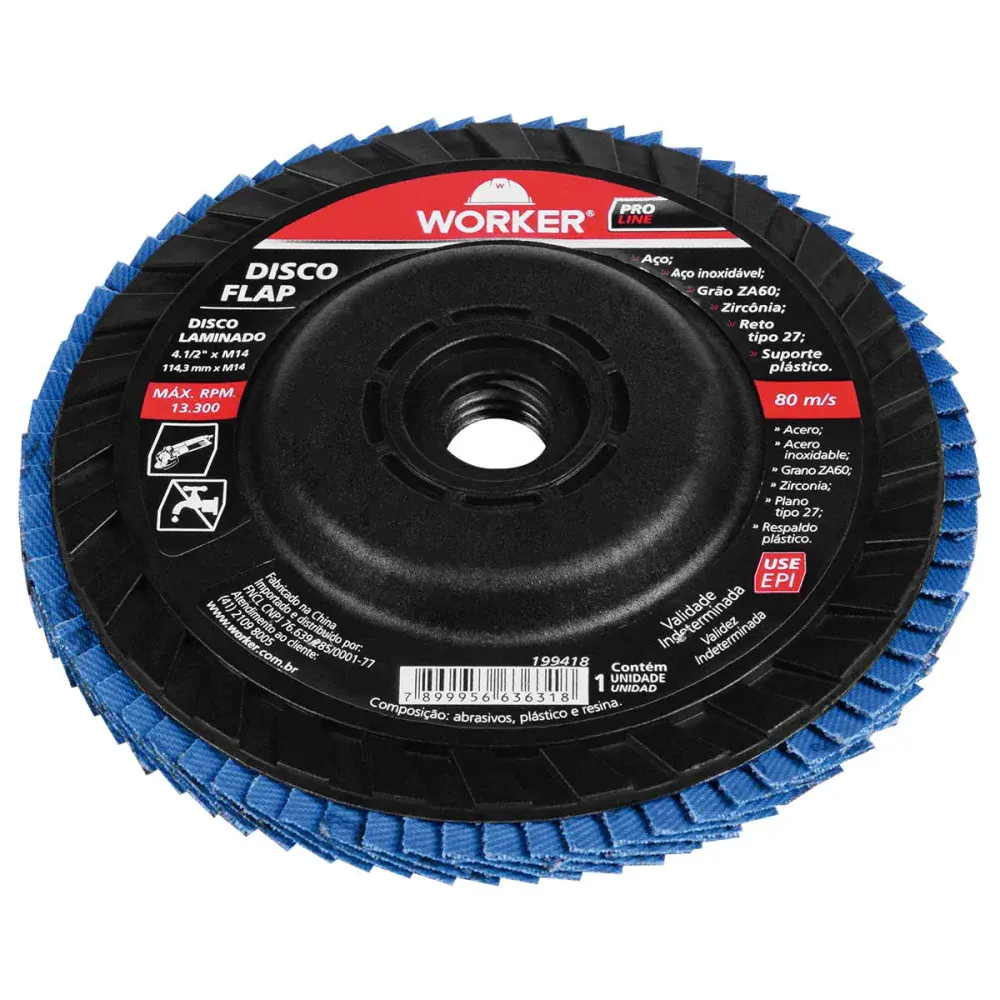 Disco flap de rosca M14 inox reto 4.1/2”- 114,3MM Worker