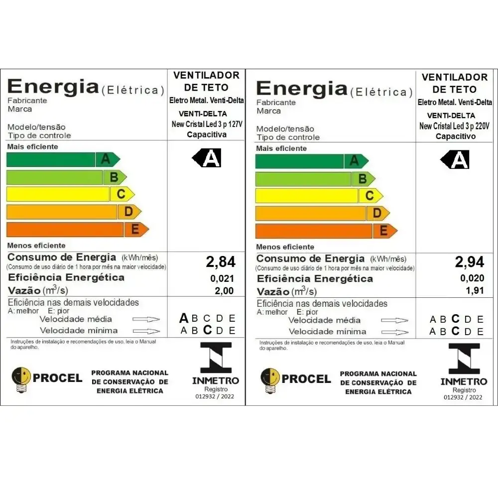 Ventilador de teto 3 pás 130W luminária LED várias cores cristal Venti-delta Branco 110 V — fotografia 6