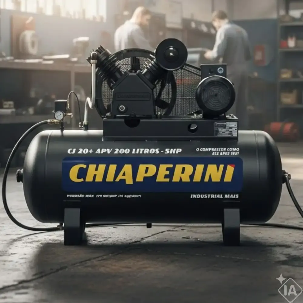 Compressor de ar 20 pés 5 HP 200 litros 2 pistões mono 220/440V Chiaperini — fotografia 5