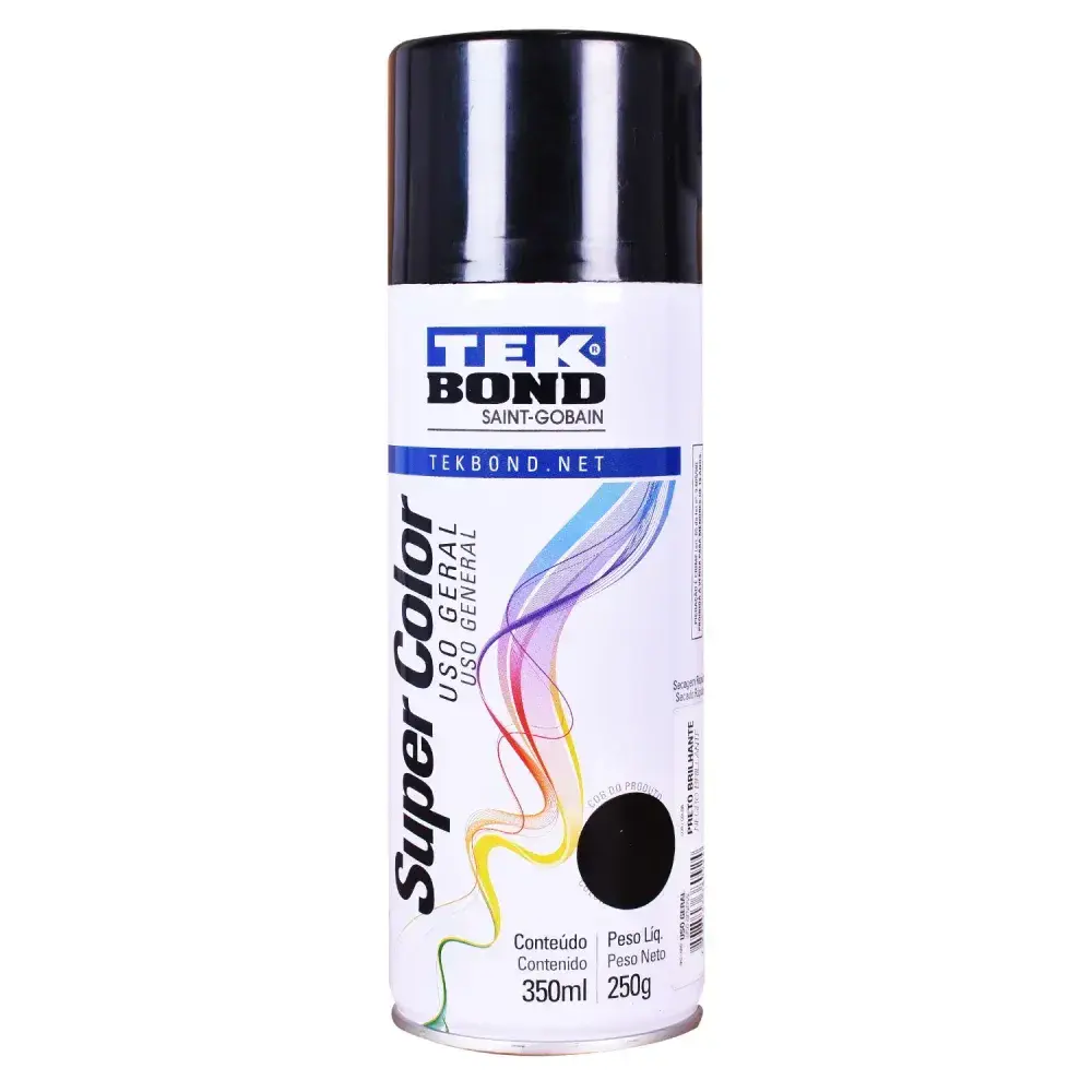 Tinta spray super color preto brilho 350ML Tekbond — fotografia 5