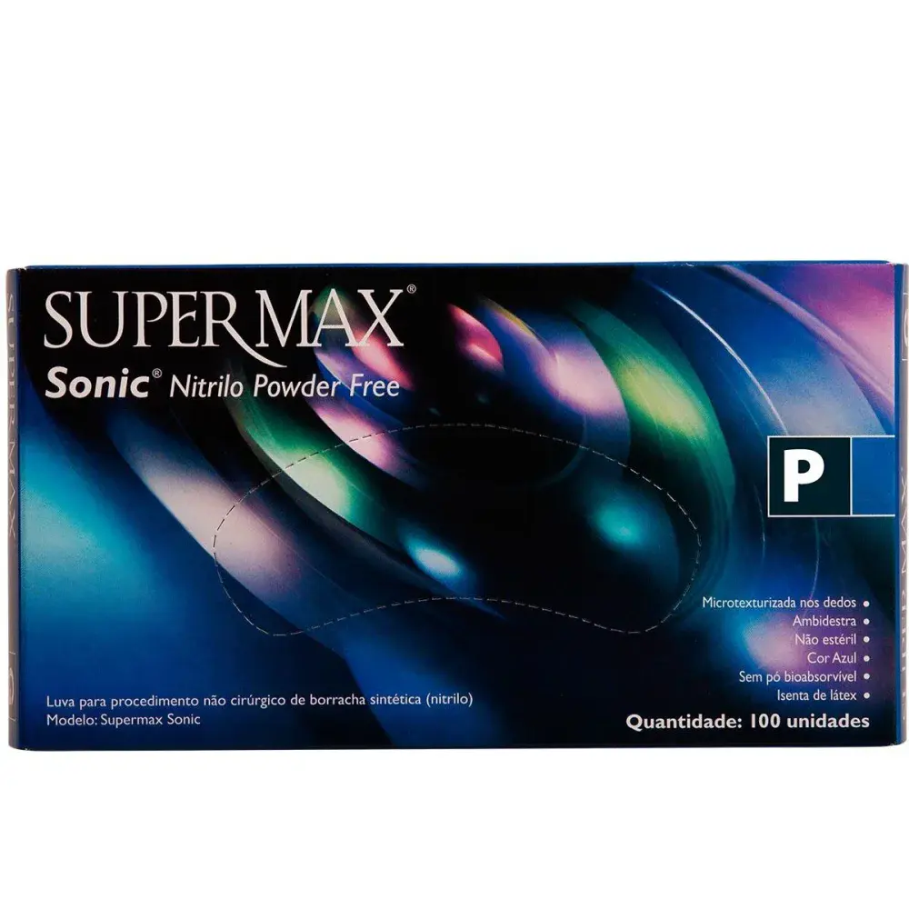 Luva nitrílica sonic azul cobalto p com 100 peç Supermax — fotografia 3