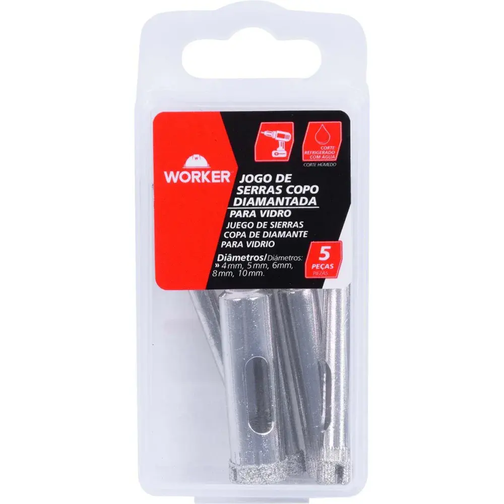 Kit de serras copo diamantada para vidro 5 peç 4MM-10MM Worker — fotografia 5
