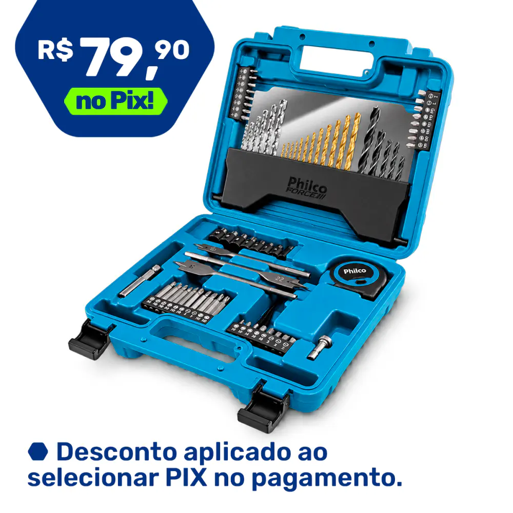 Kit de ferramentas com 70 peças e maleta Philco
