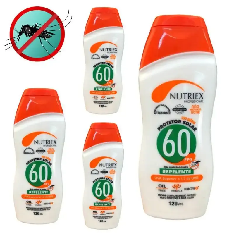 Kit com 4 protetores solar FPS 60 com repelente 120 ML bisnaga Nutriex
