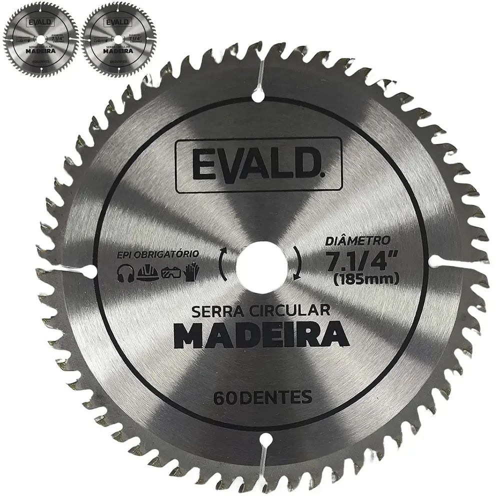 Disco de serra circular 7.1/4 POL 60 dentes com 3 unidades Evald