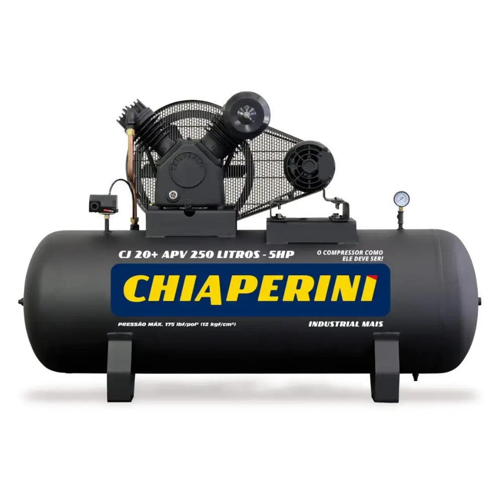 Compressor de ar 20 pés 5 HP 250 litros 175 libras trifásico CJ 20+ APV Chiaperini
