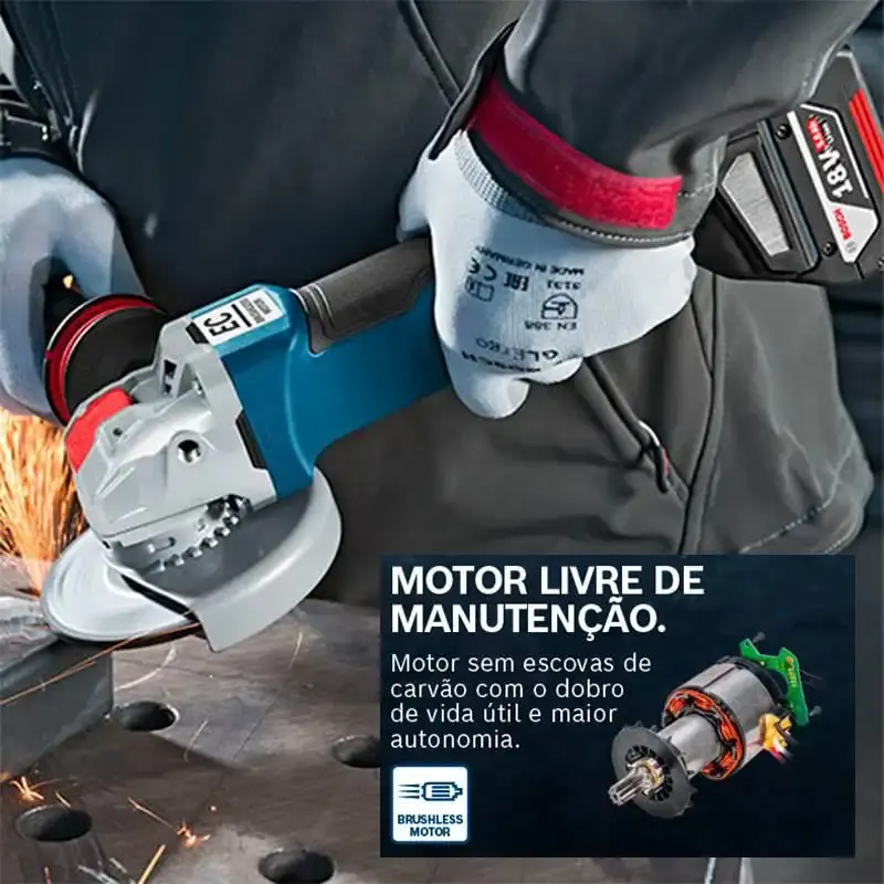 Esmerilhadeira Angular 18V 4.1/2 e 5 POL XLOCK 18V-10 PC Brushless s/ Carregador e Bateria BOSCH — fotografia 8