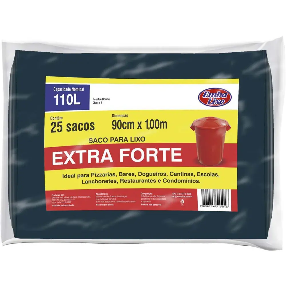 Saco de lixo extra forte 110L preto 25 peç Embalixo