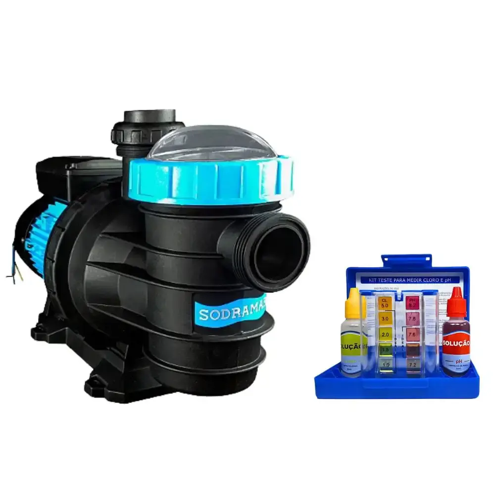 Bomba para piscina 1CV mono BMC-100 com kit teste PH e cloro de piscinas Sodramar