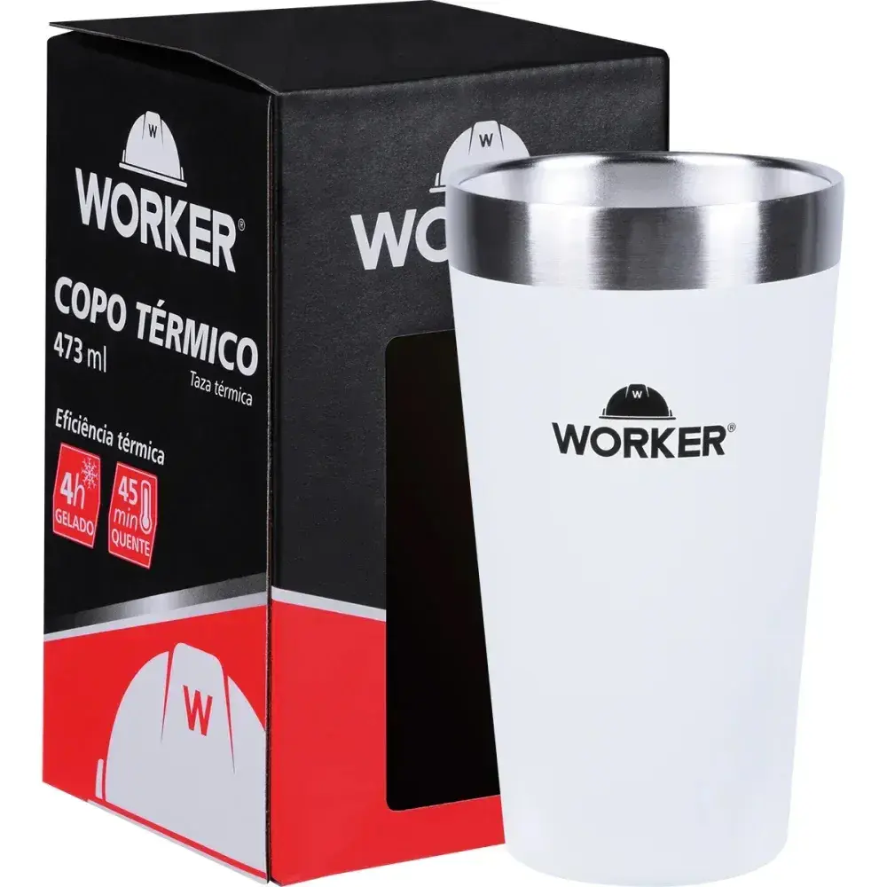 Copo térmico em aço inoxidável branco e preto 473ML Worker — fotografia 6