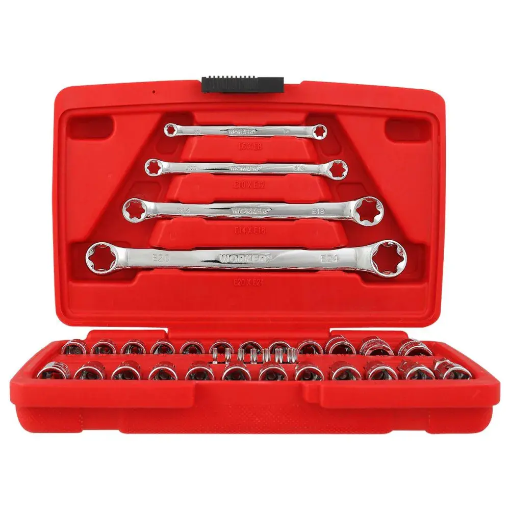 Jogo de soquetes, chaves e bits e-torx - 35 peç Worker — fotografia 3