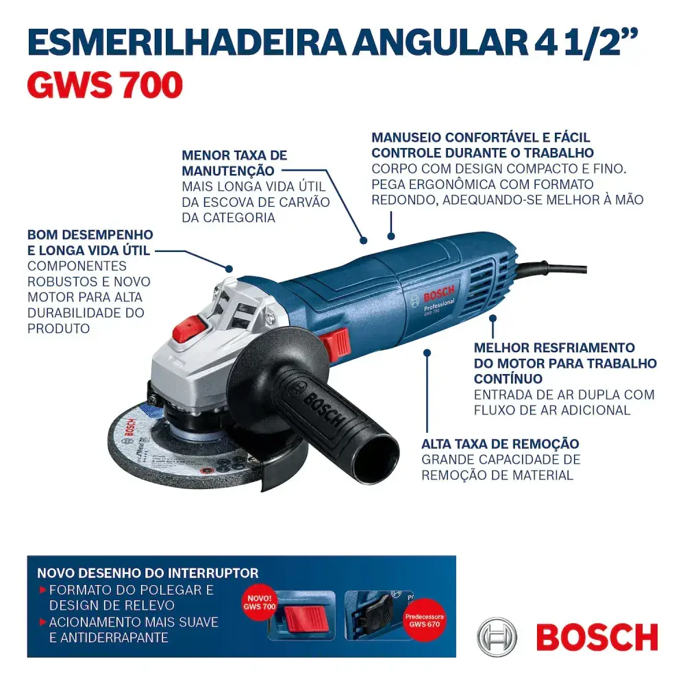 Esmerilhadeira angular gws 700 4.1/2" 710WATTS Bosch — fotografia 8