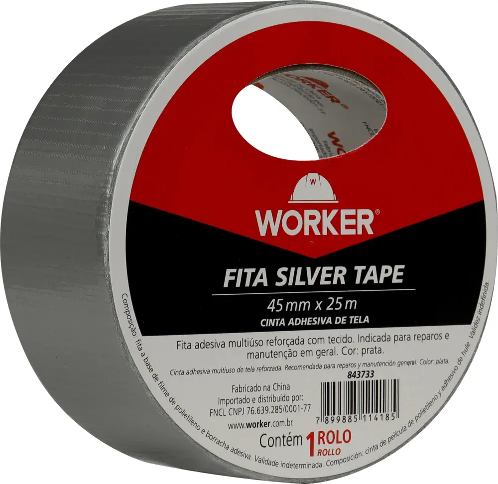 Fita adesiva silver tape multiuso 45MM x 25M transparente Worker