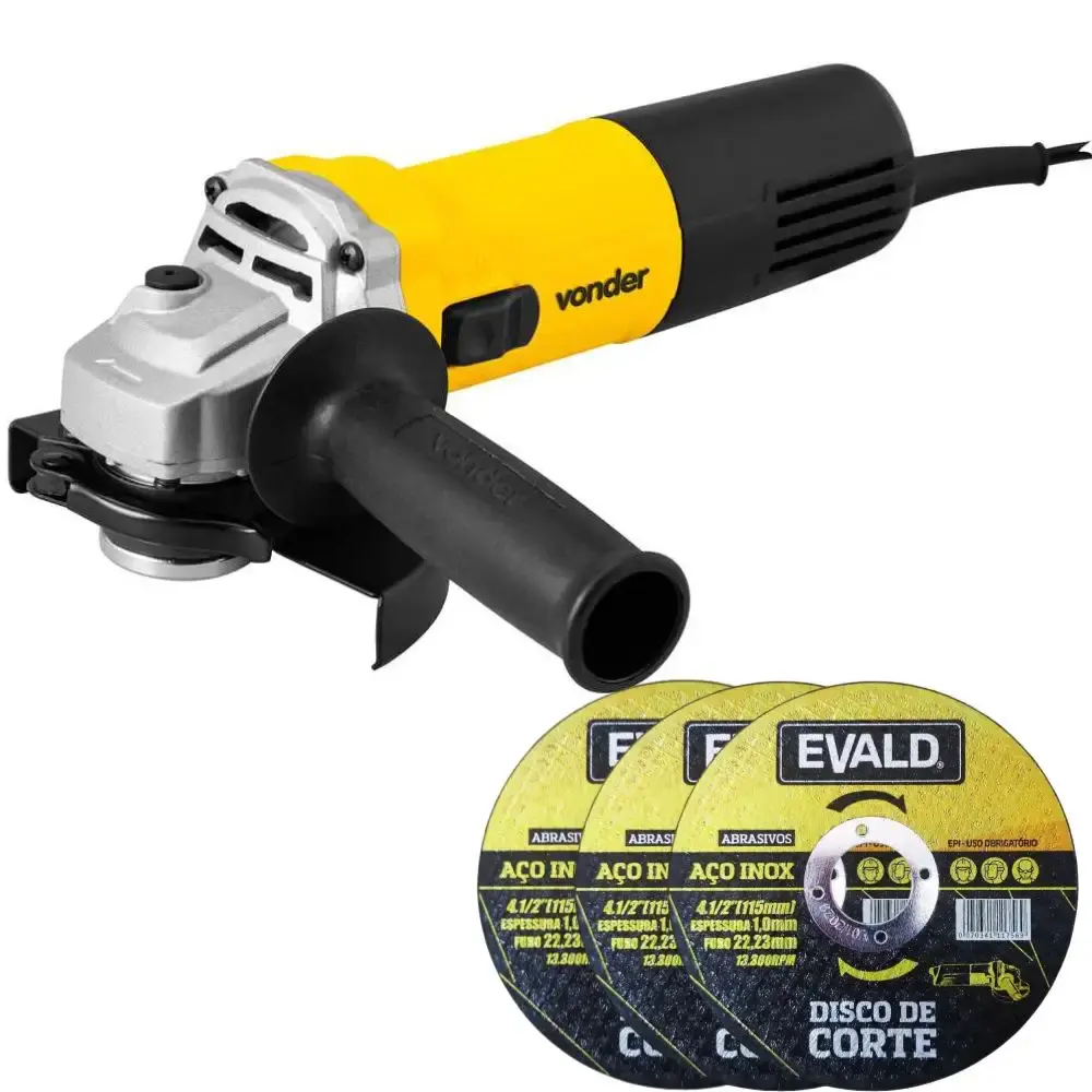 Esmerilhadeira angular 5 POL 900W EAV-905V Vonder com 3 discos de corte 4.1/2 POL evald — fotografia de referência