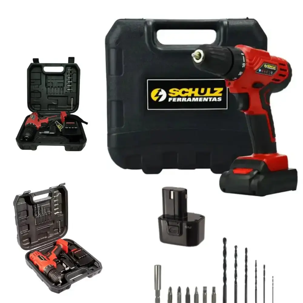 Parafusadeira furadeira bateria 12V 1.5AH lítio com carregador bivolt maleta e acessórios Schulz