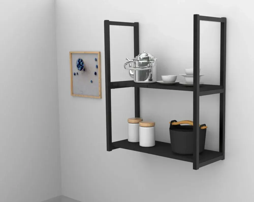 Prateleira industrial parede/teto com 2 prateleiras 60 x 20 cm preta Brasforma — fotografia 4