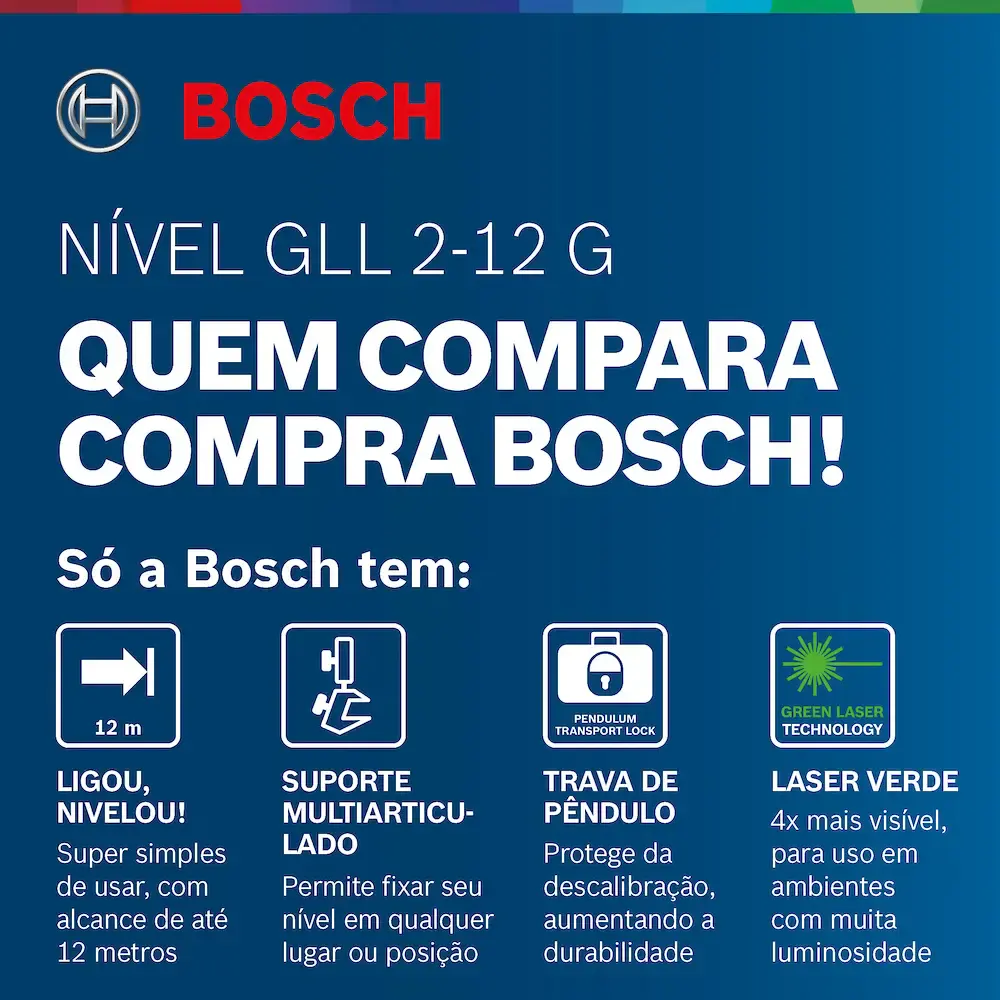 Nível Laser Verde Bosch GLL 2-12 G Alcance 12 metros com Suporte — fotografia 11