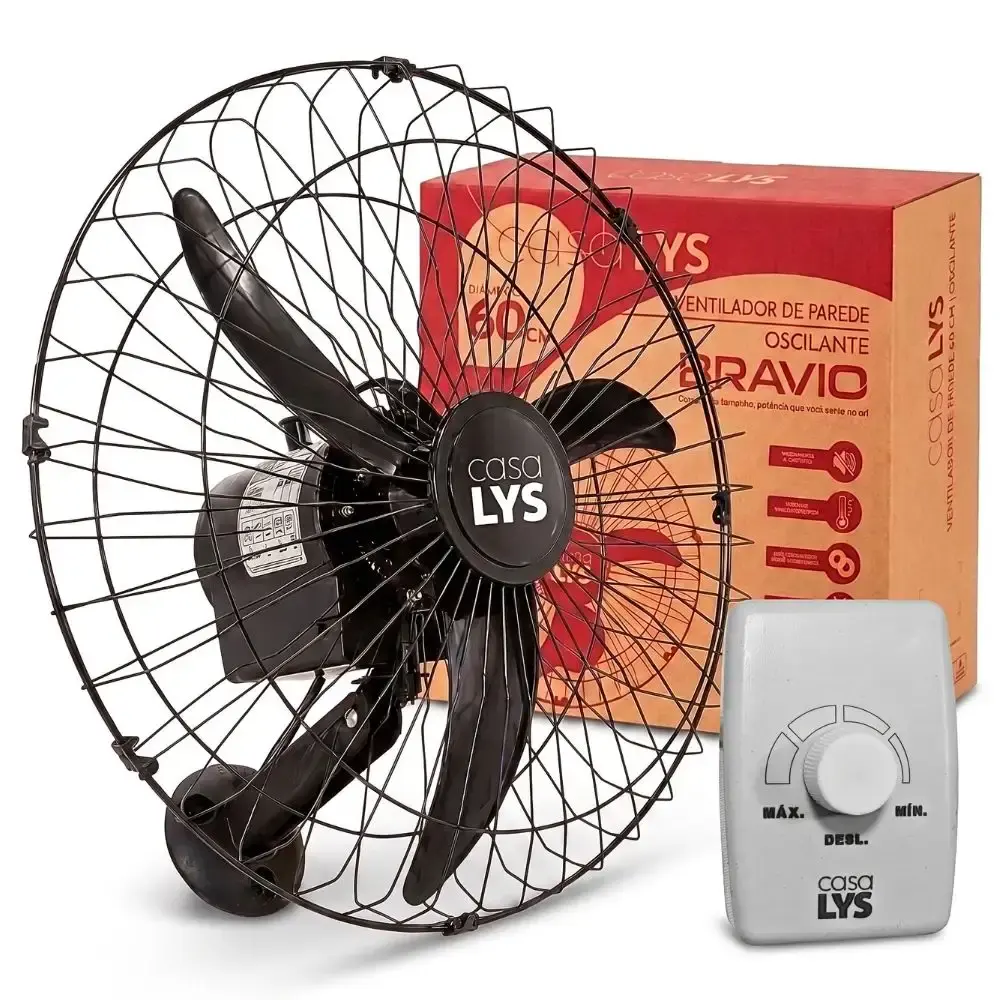 Ventilador de parede oscilante bravio 60 CM 160W bivolt com chave seletora casa LYS