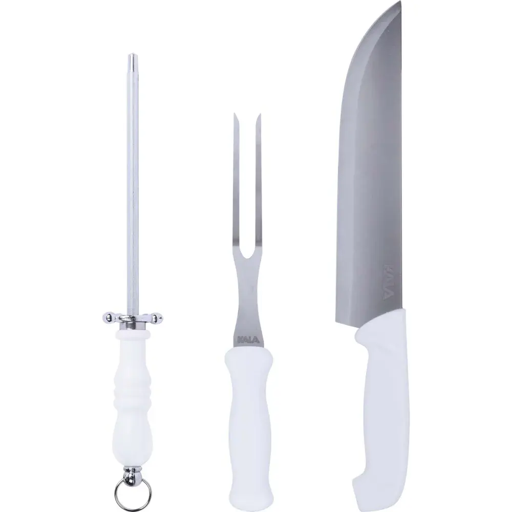 Kit faca garfo e chaira em aço inox com cabo pp 3 peç Kala