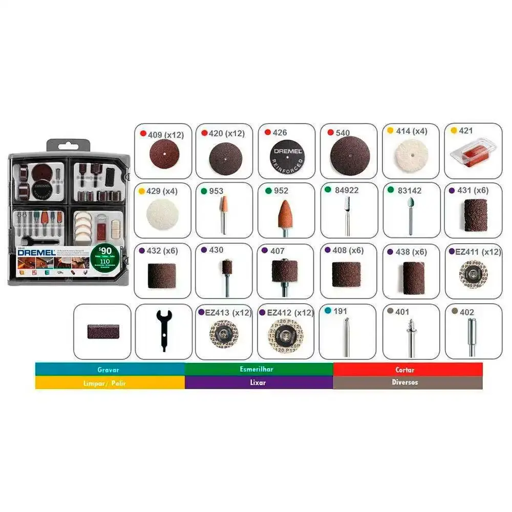 Kit para Mini Retifica DREMEL 110 peças Uso Geral — fotografia 4